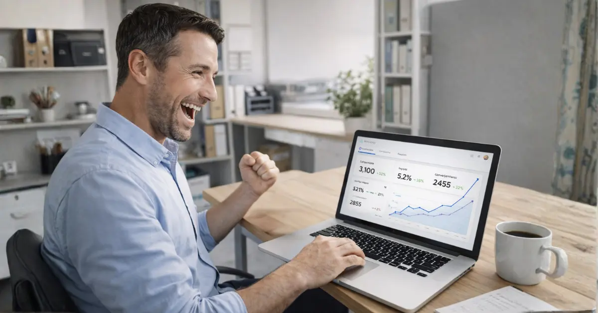 Digital marketing for beginners concept showing entrepreneur managing online marketing analytics and social media growth