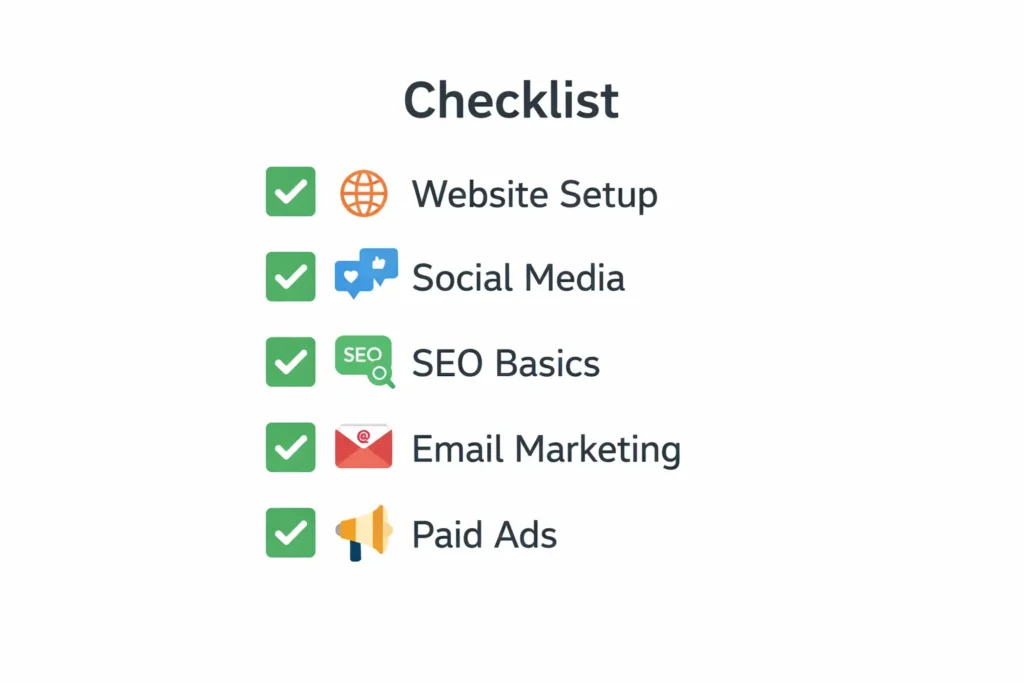 Digital marketing for beginners step-by-step checklist graphic