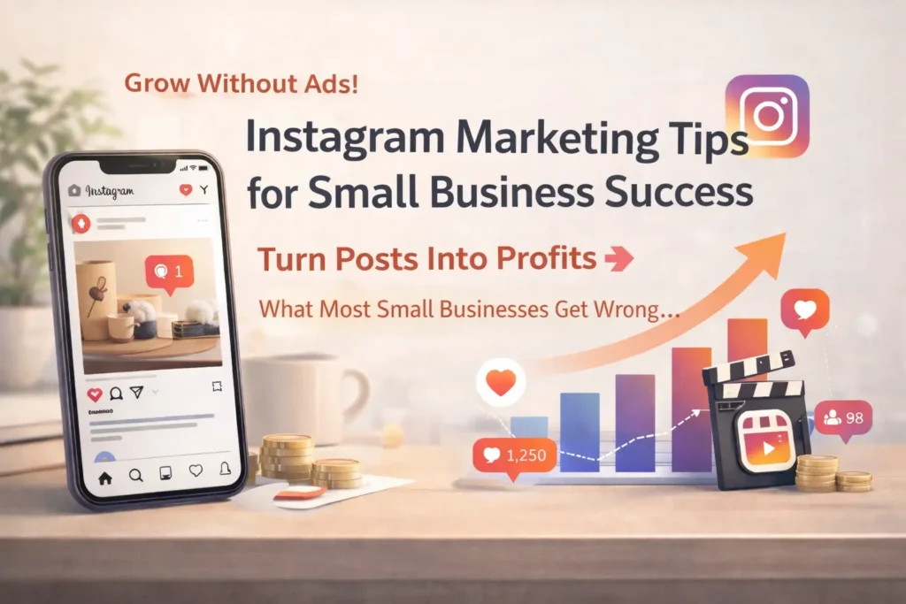Instagram marketing tips for small business explained through visual strategy, analytics, and growth-focused Instagram elements