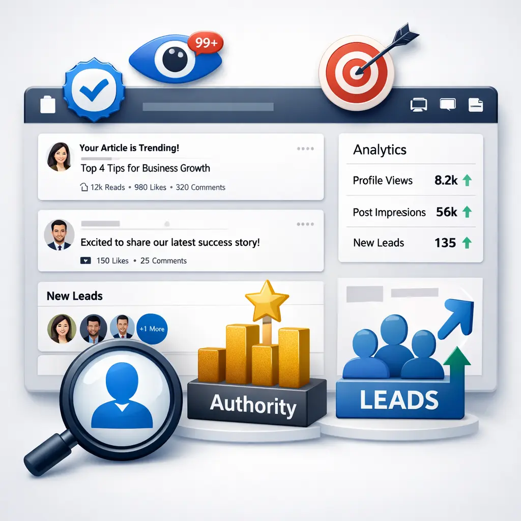 LinkedIn marketing for business featured image illustrating content strategy, engagement, and professional brand building