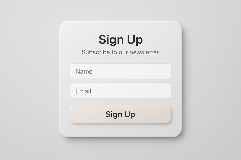 Minimal sign-up form design representing how to build email list through simple forms for email marketing beginners