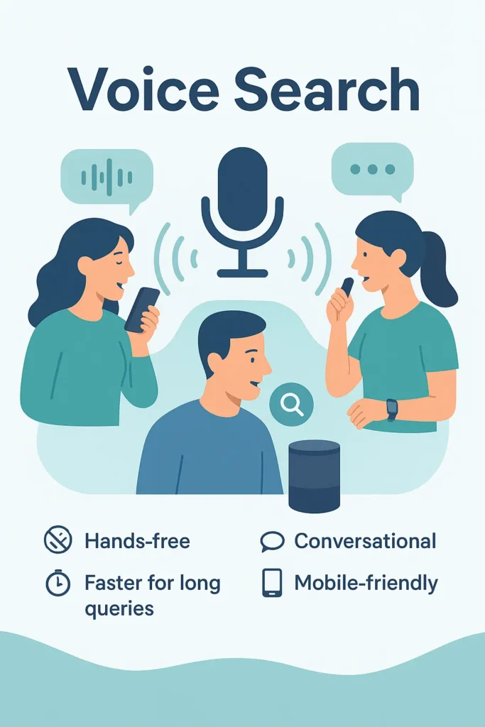 Infographic of people using voice search with benefits.