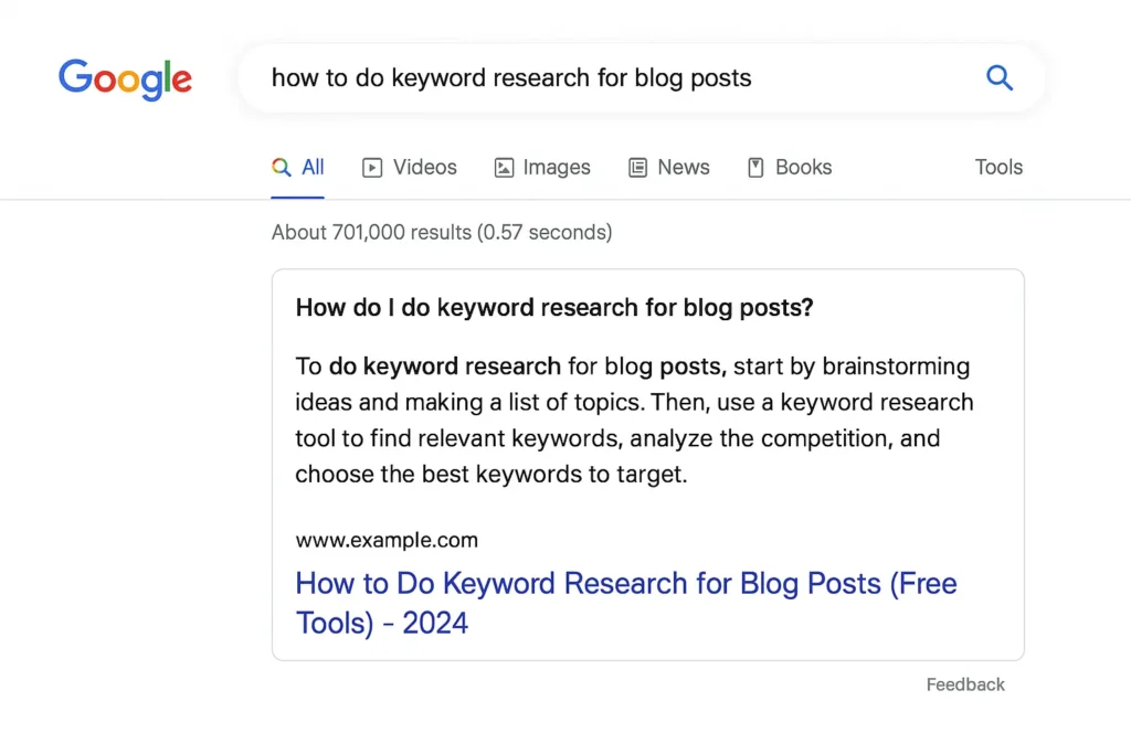 Screenshot of Google search showing FAQ featured snippet for a FAQ Schema tutorial using Rank Math SEO plugin