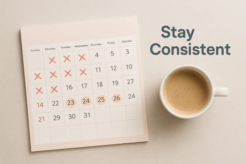 A calendar showing inconsistent and missed blog posting dates, reminding bloggers to maintain a regular posting schedule.
