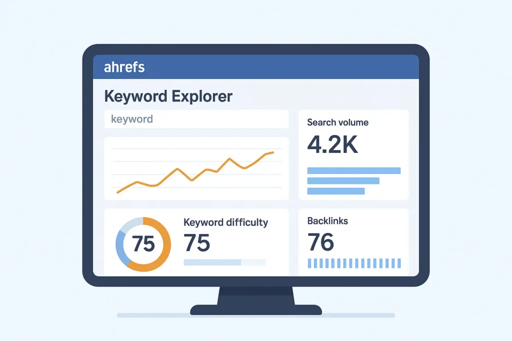 Image of Ahrefs keyword explorer interface displaying blog SEO tools for keyword analysis.
