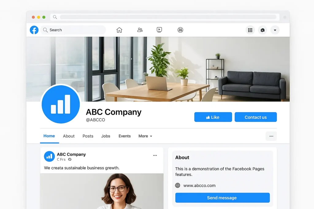 Best platform for business illustrated through a professionally optimized Facebook business home page layout.
