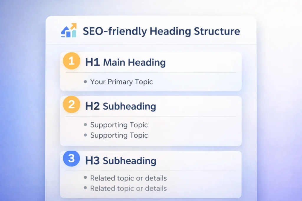 SEO content structure for featured snippet optimization using H1, H2, and H3 headings.
