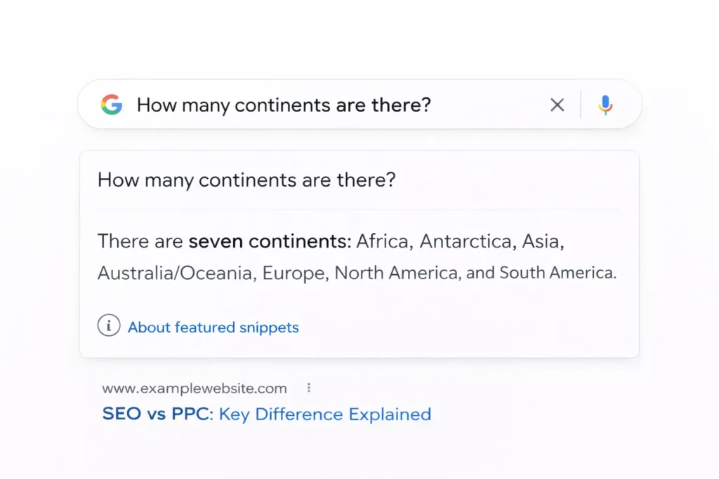 Google featured snippet SEO example showing instant answer in Position Zero.
