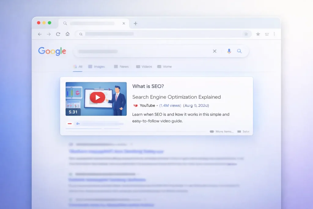 Video featured snippet SEO example occupying Position Zero in Google search results.
