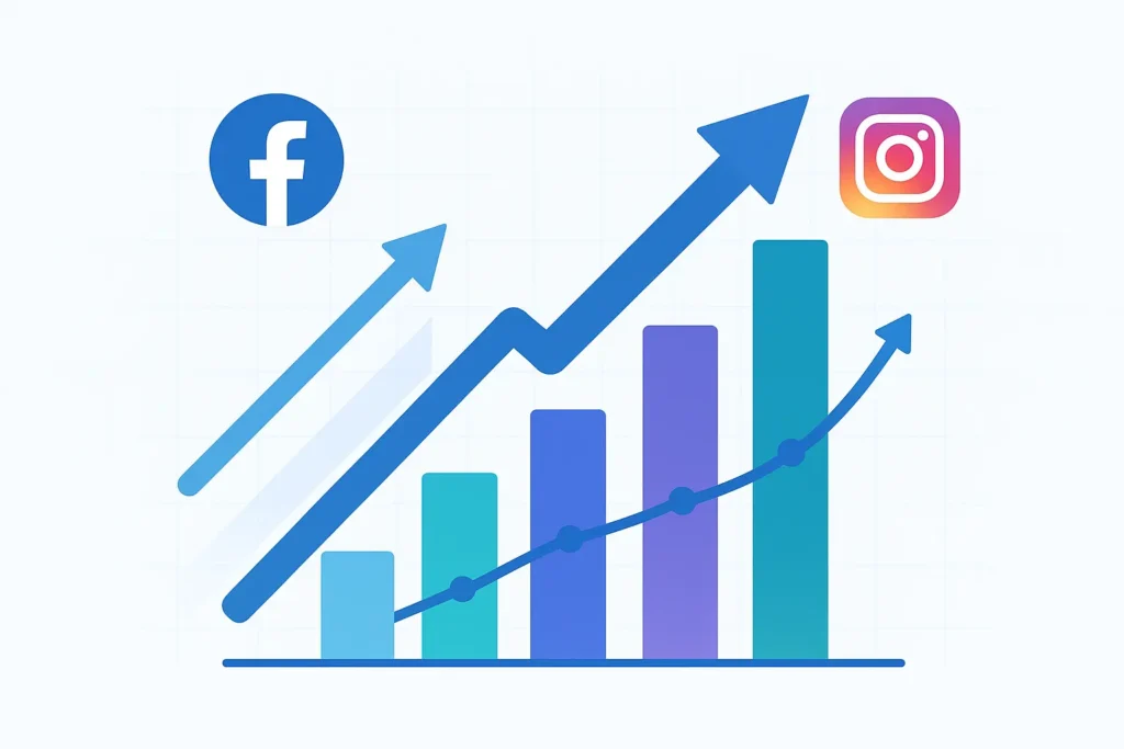 Social media growth scale illustrating Instagram vs Facebook marketing performance and business growth trends.
