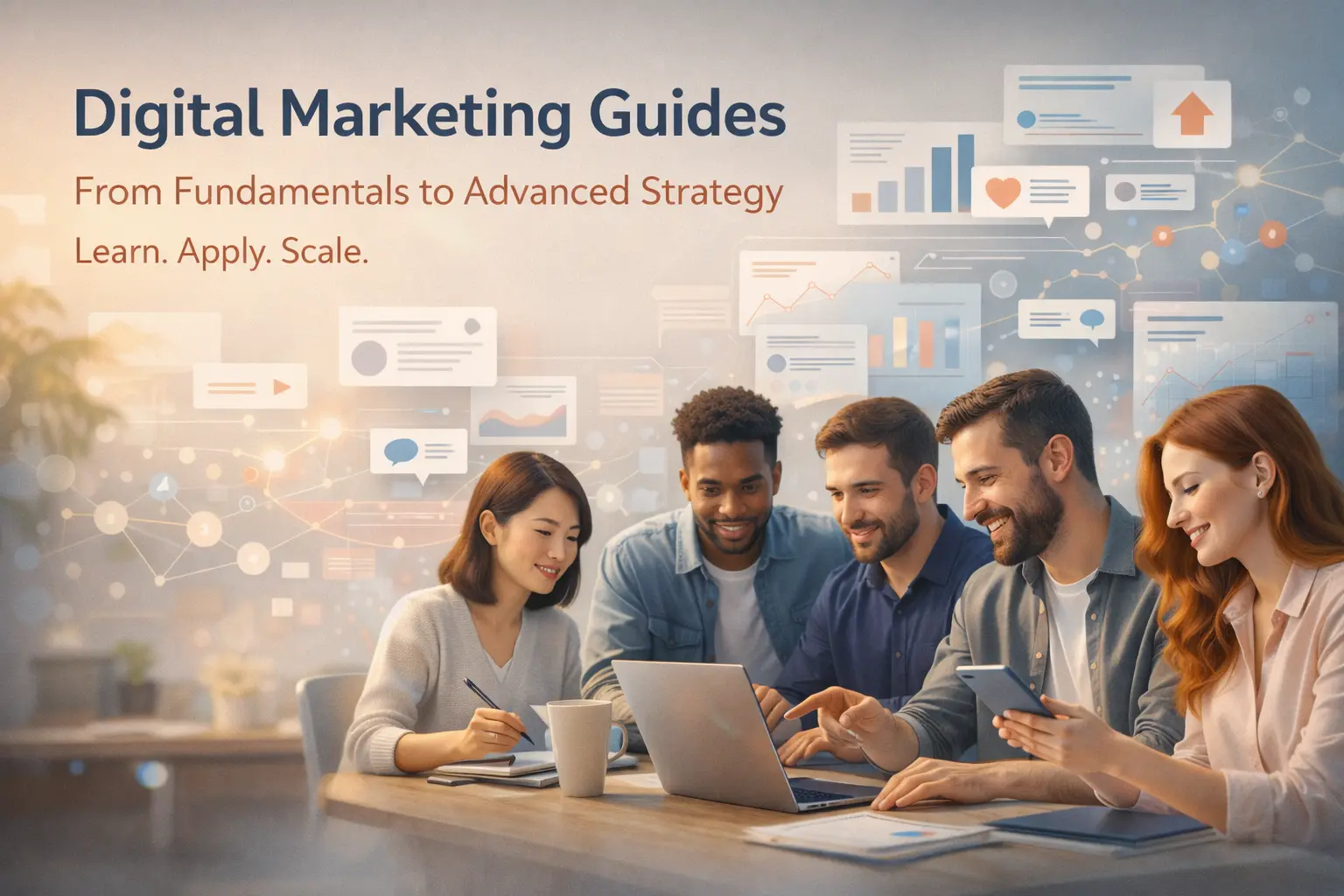 Digital marketing guides covering fundamentals, advanced strategies, SEO, content, and growth frameworks