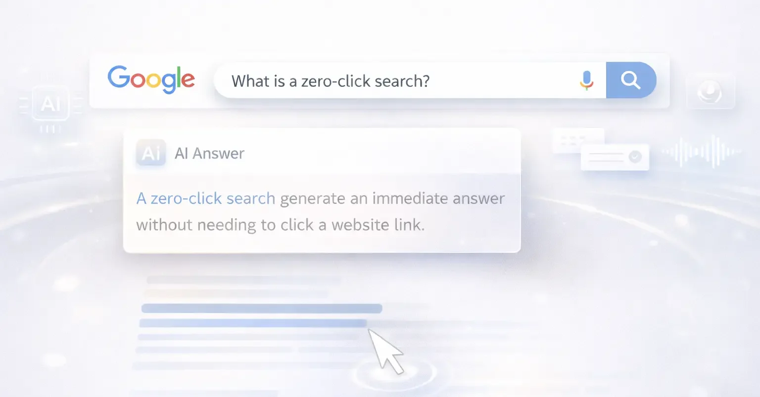 Featured image illustrating zero-click searches where Google provides instant AI-powered answers without requiring website clicks