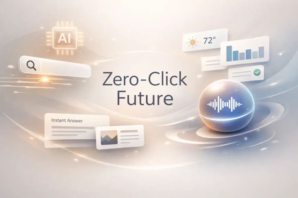 Concept image illustrating the future of zero-click searches where users receive instant answers without clicking websites